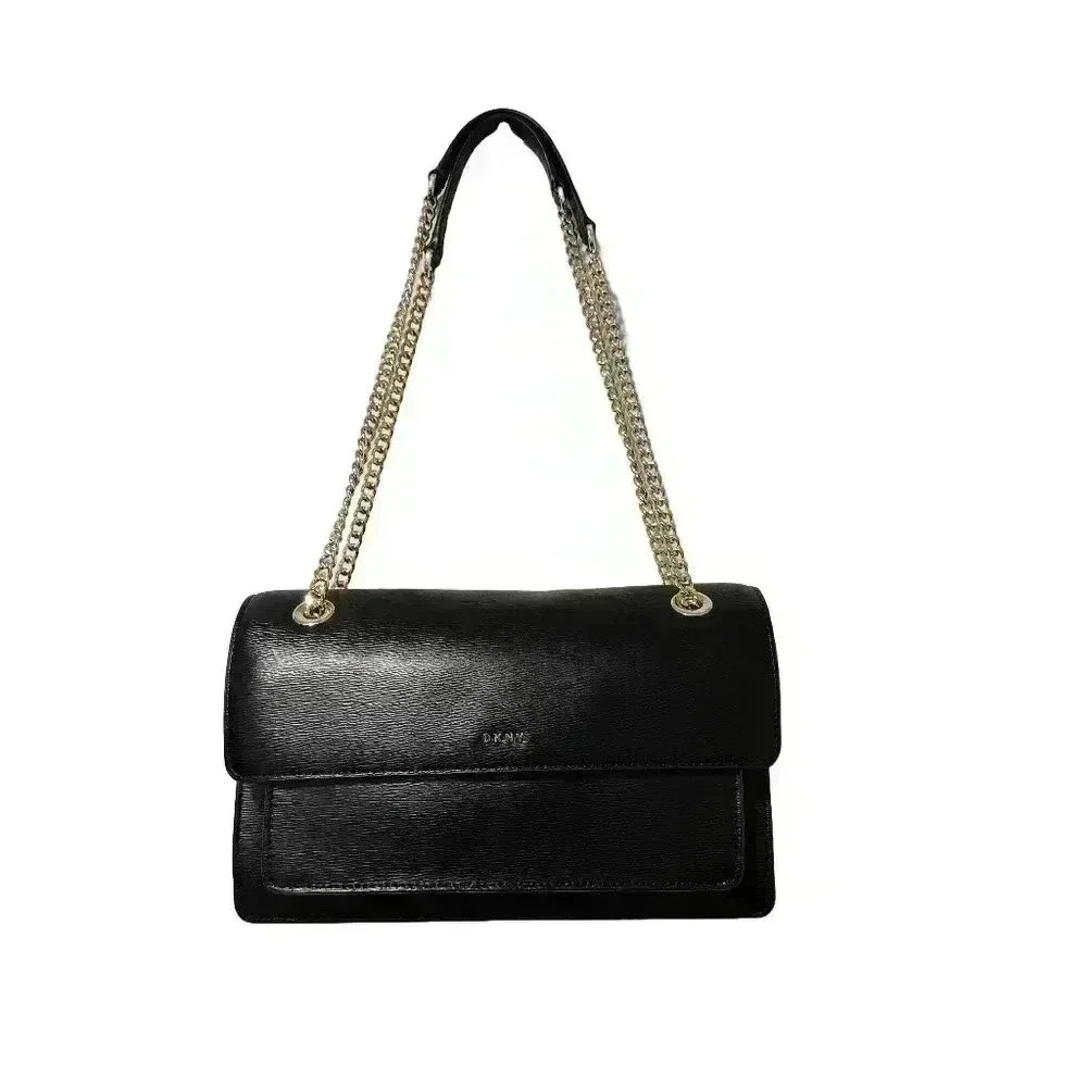 New DKNY Black Leather Crossbody Bag with Gold Chain Strap